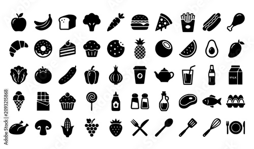 Premium 50 Solid Food Symbol Icons Vector Collection for Web and Print