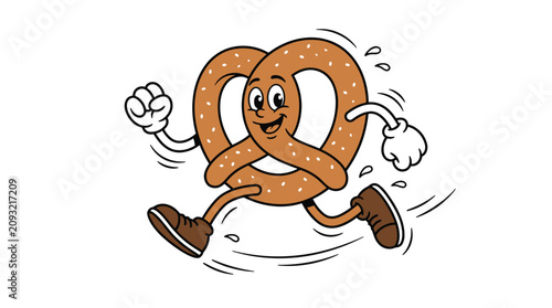 Happy Pretzel Character Running Fast Cartoon Vector Illustration