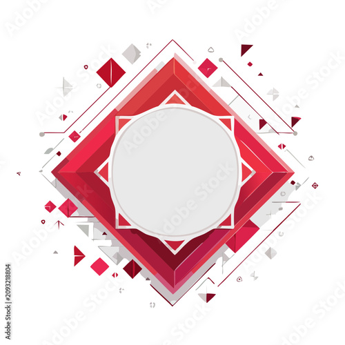 Abstract Geometric Diamond Frame with Red and Pink Shapes