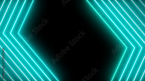 Abstract background with bright cyan glowing neon lines forming geometric chevron patterns