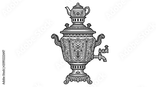 Photos Antique Russian Samovar Tea Urn Vector Illustration