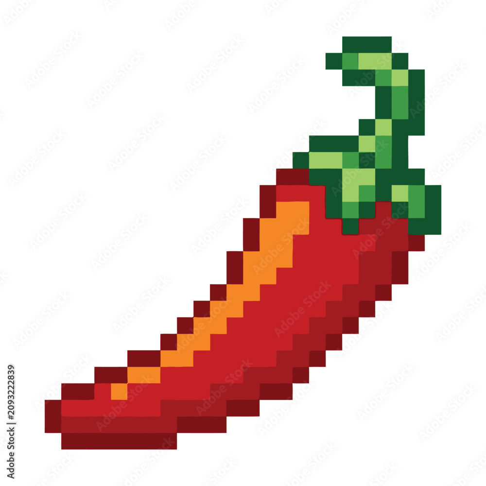 Fototapeta premium Red hot chili pepper pixel art food icon graphic