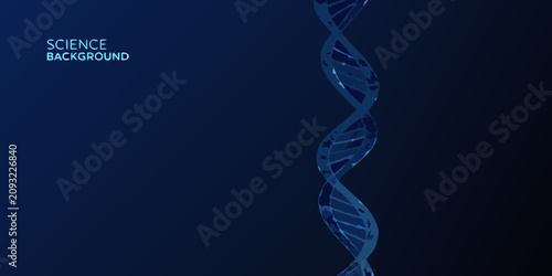 Abstract science background featuring a glowing blue dna double helix structure