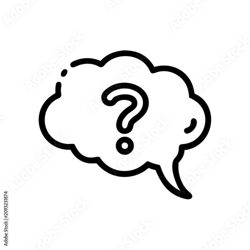 Question mark in thought cloud bubble for problem solving and ideas.