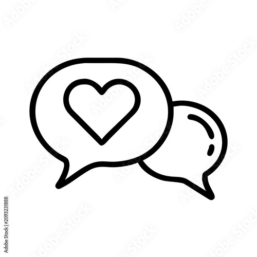 Two speech bubbles one with heart symbol conversation.