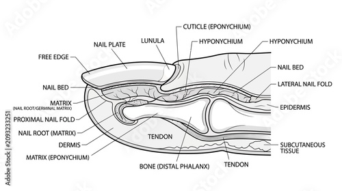 Foto Anatomy of a Fingernail: Detailed Cross-Section Diagram with Labels