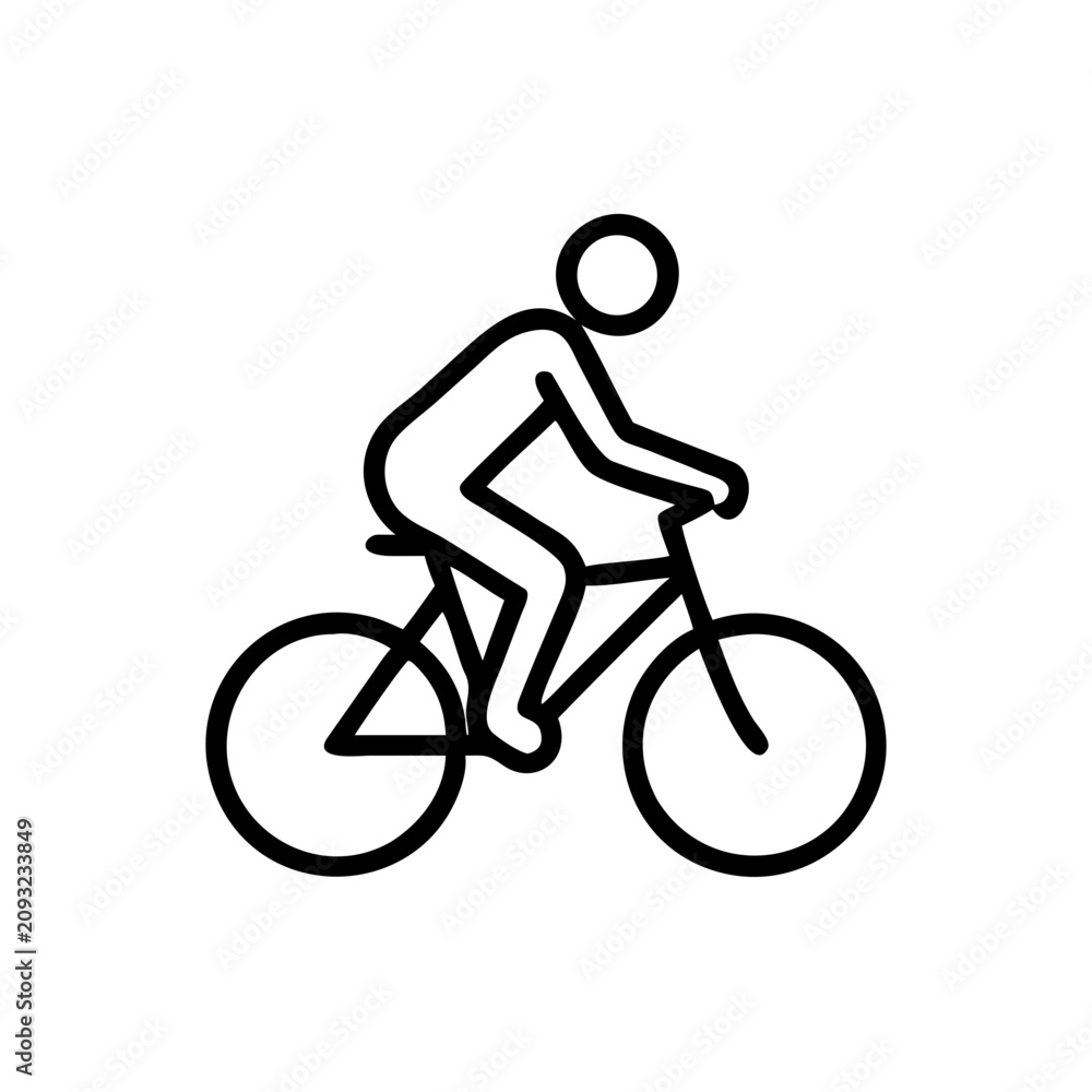 Obraz premium Man riding a bicycle line vector simple icon on transparent background.