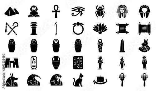 Konstfotografi Ancient Egyptian Culture and History Vector Icon Set Featuring Pyramids, Pharaon