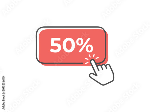 Cuadro en lienzo Red 50 percent discount button with clicking hand cursor, half price sale offer