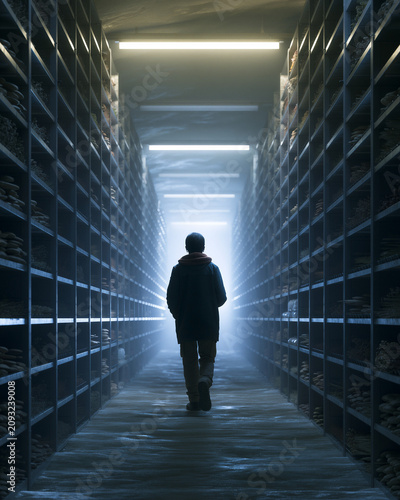 Back View Of Scientist Inside Arctic Seed Vault