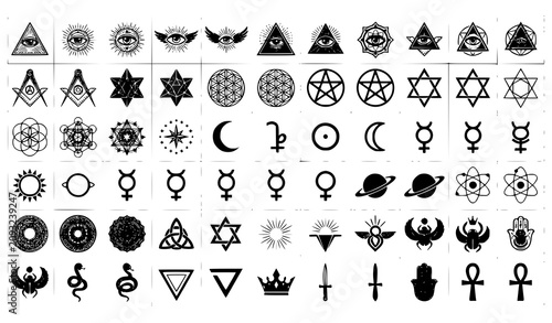Konstfotografi Masonic inspired geometric symbol collection with all seeing eye vector icons