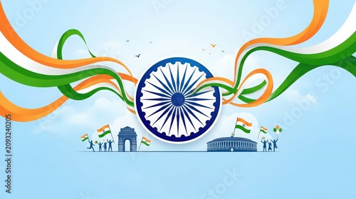 India independence day celebration background with ashoka chakra and landmarks