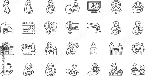 Foto Maternity and pregnancy healthcare icon collection with pregnancy maternity heal