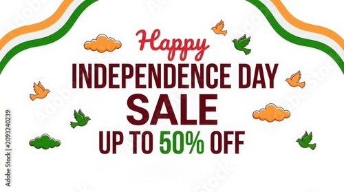 Vibrant indian independence day sale banner with birds and clouds