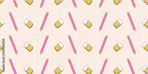 cute colorful pencil and eraser repeat flat cartoon illustration
