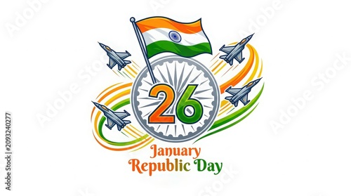Vibrant indian republic day illustration with fighter jets and flag