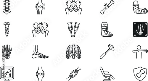 Tableau sur toile Comprehensive orthopedic medicine and skeletal injury icons with orthopedic skel