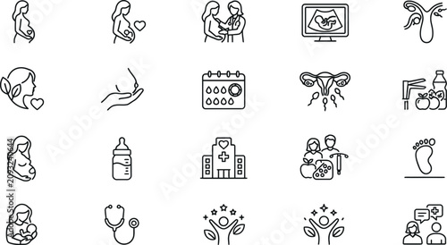 Bild auf Leinwand Pregnancy and prenatal care line icon set for maternity and childbirth services