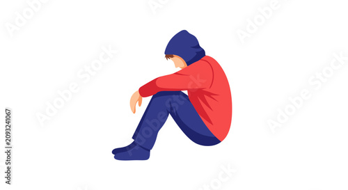 Foto Sad man sitting in hoodie feeling lonely and depressed