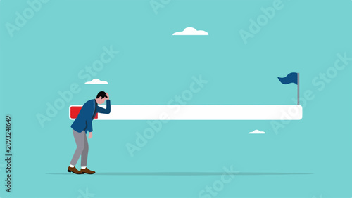 Foto Frustrated businessman stuck at the beginning of a progress bar towards a goal w