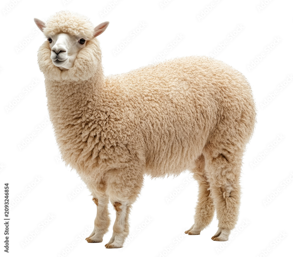 Fototapeta premium Hybrid Sheepllama Creature Plain White Background