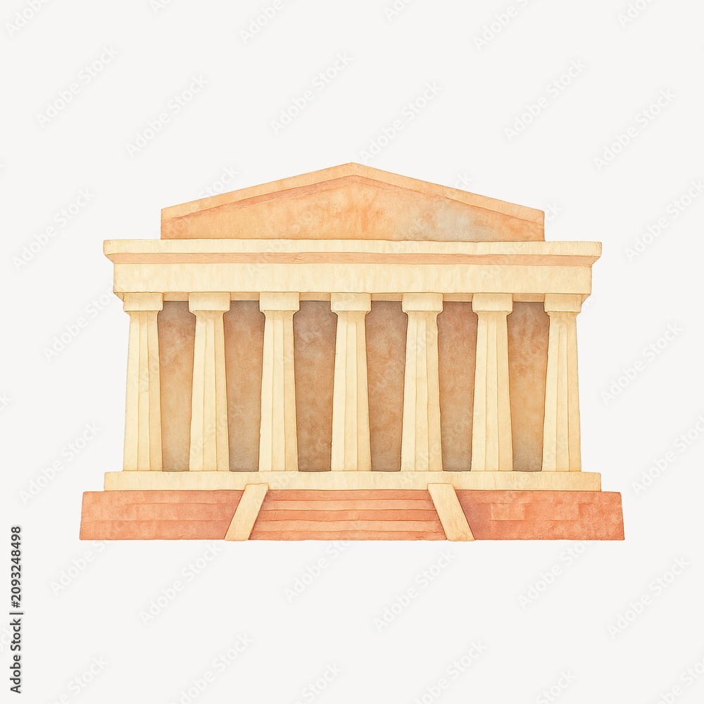 Obraz premium Watercolor ancient Greek temple illustration.