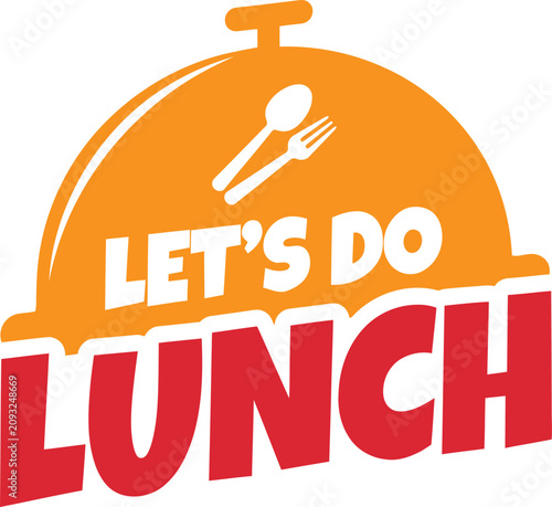 Bright orange and red hand-drawn lunch invitation with fork and spoon illustration 