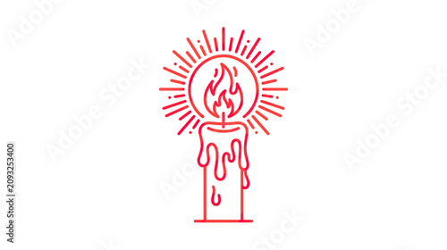Canvastavla Lit candle with melting wax and glowing halo line art