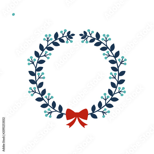 Wreath with red bow and blue berries