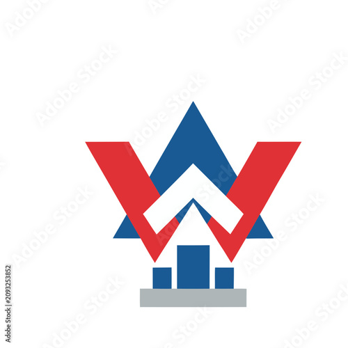 Abstract Geometric Logo with Red, Blue, and White Elements
