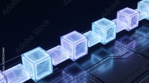 Blockchain connected blocks technology background