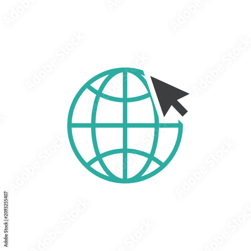 Globe with cursor icon flat vector illustration on white background