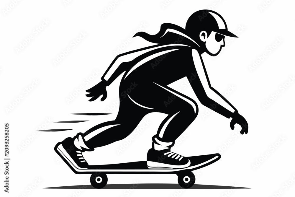 Fototapeta premium Silhouette illustration of a skateboarder performing a ride in dynamic action and motion