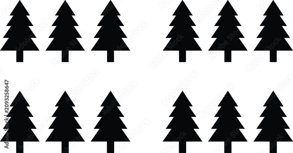 Obraz premium Simple Christmas Tree Silhouette Collection Set with Minimal Evergreen Icons for Winter Holiday Design and Decorations