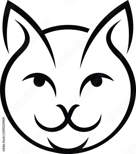 Fotografija Stylized black line art illustration of a cat face with pointy ears and a friendly expression