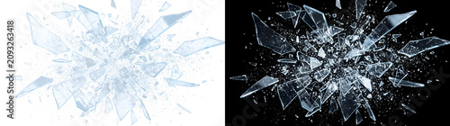 Cuadro en lienzo Blue ice crystal explosion scattering jagged frozen shards and frosty dust throu