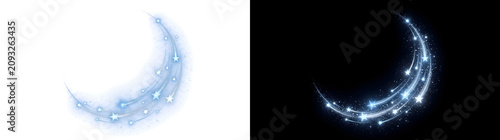 Tablou pe pânză Blue star crescent arc curving gracefully with sparkling stars and glowing light