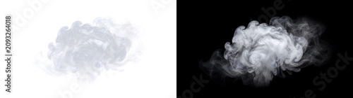 Dense white smoke swirl billowing with intricate curling folds against pure darkness for cinematic overlay designs in PNG, Transparent and Black Background Versions for creative visual use