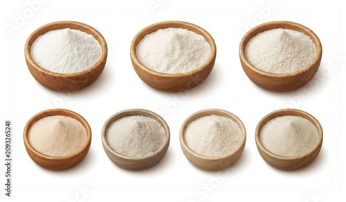Assorted Flour Wooden Bowl Collection Realistic Vector Illustration Isolated on White Background