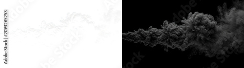 Bild auf Leinwand Horizontal smoke plume stream billowing sideways with thick textured clouds for