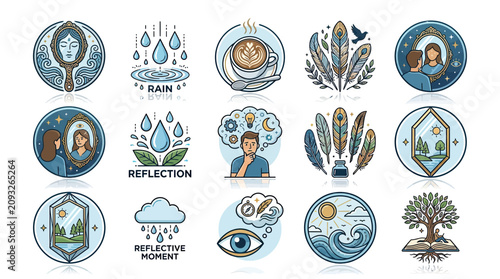 Foto Collection of mindful reflection and self discovery icons