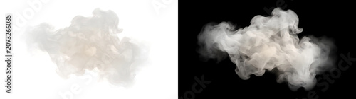 Soft white smoke puff drifting sideways with gentle billowing folds and warm subtle tones for atmospheric overlay designs in PNG, Transparent and Black Background Versions for creative visual use