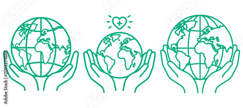 Tableau sur toile Global earth icons held in hands for environment concepts eps 10