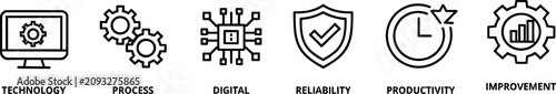 Photos Business development and technology line icon set with process digital reliabili