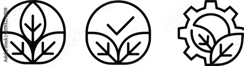 Eco friendly line icon set representing green technology, sustainability, and organic certification labels