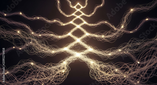 Abstract neural network structure with glowing data strands and light nodes