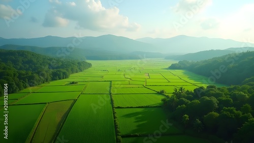 Sustainable agricultural landscape combining crops, forests, and wildlife habitat, ultra HD 4K.