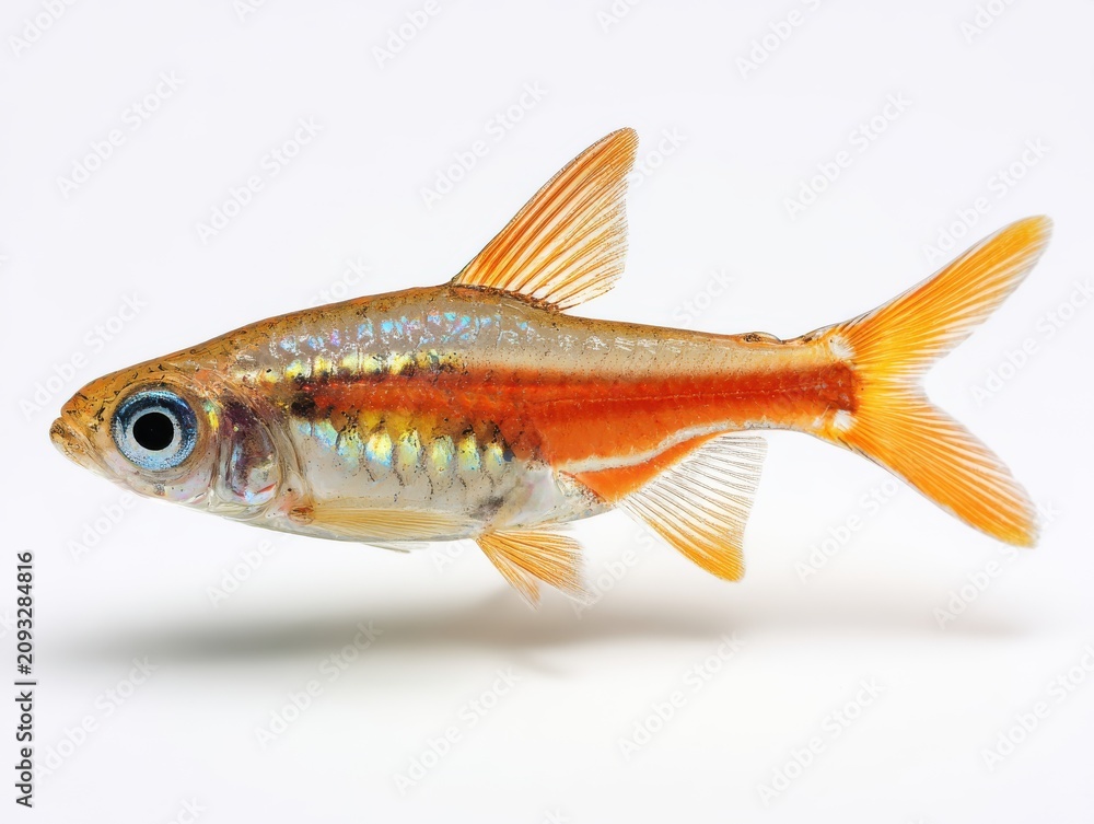 Fototapeta premium Small Bright Orange Tropical Fish Isolated On White Background