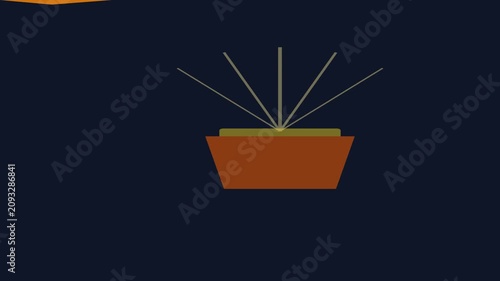 Minimalist abstract illustration of a brown vessel with structural masts on a dark blue background for modern motion design