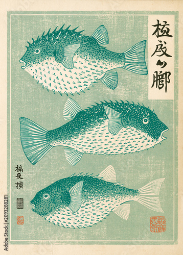 vintage Japanese Pufferfish Art Print